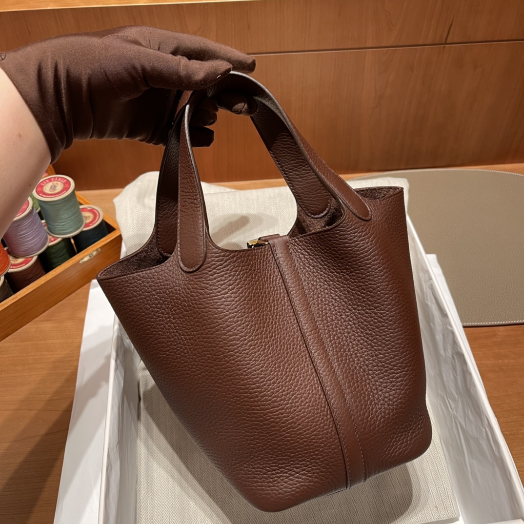 에르메스 피코탄 락18 브라운 금장 클레망스 가죽